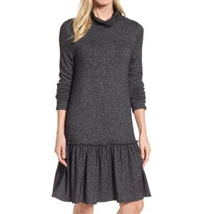 Halogen Black Ruffle Hem Turtleneck Dress‎